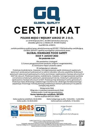 Certyfikat — Zakład Produkcyjny Czerwionka-Leszczyny